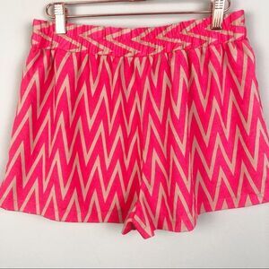 PRONTO | Bright Coral & Tan Chevron Pull-On Elastic Waist Shorts Women’s Size L